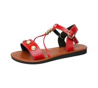 Uwdiohq Sandalen Damen Trekking Bequeme Orthopädische Perlendekoration Zehen Schnalle Flache Gummi Frauen Flach (Red, 38) Sommer Schuhe Bequem Keil Sandaletten Gr 43 Gelb Ortho Silber