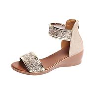 Uwdiohq Sandalen Damen Trekking Bequeme Orthopädische Women'S Classic Heels Sandals Open Toe High Heel Zipper Back Platform Low Block Chunky Dress Shoes (Gold, 40) Sommer Bequem Women