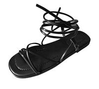 Uwdiohq Sandalen Damen Trekkingsandalen Wandersandalen Lederriemen Kombination Offene Zehen Knöchelriemen Flache (Black, 42) Sandaletten Schuhe Sommer Gold Weiße Beach Sandals Women Boho Für