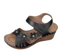 Uwdiohq Sandalen Damen Wandersandalen Mit Fußgewölbestützriemen Keilsandalen 2026 Süße Blumenabsatz Klassische Offene Zehenpartie Knöchelriemen Bequeme Damenschuhe (Black, 36) Outdoor Plateau