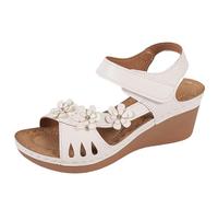 Uwdiohq Sandalen Damen Wandersandalen Mit Fußgewölbestützriemen Keilsandalen 2026 Süße Blumenabsatz Klassische Offene Zehenpartie Knöchelriemen Bequeme Damenschuhe (White, 39) Sandaletten Schuhe