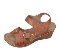 Uwdiohq Sandalen Damen Wandersandalen Mit Fußgewölbestützriemen Keilsandalen 2026 Süße Blumenabsatz Klassische Offene Zehenpartie Knöchelriemen Bequeme Damenschuhe (Brown, 37) Sandaletten Sommer