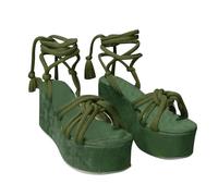 Uwdiohq Sandalen Damen Wandersandalen Mit Fußgewölbestützriemen -Sandalen Fischmaul-Schnürung Und Slope-Absatz Für Dicker Sohle (Green, 43) Leichte Schuhe Silber Weit Geschlossene Ortho Sun 44