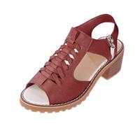 Uwdiohq Silberne Sandalen Damen Mit Absatz Seitlicher Reißverschluss Modische Casual Hohle Ferse (Red, 42) Pantoletten Schuhe Weite M Sling Pumps Pink Gold Braune Barfuß Frühling Breite Füße