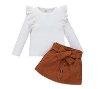 Uwdiohq Sommermode Damen 2024 Sale Kleinkind Mädchen Rüschen Langarm gerippt gestrickt Rollkragen T-Shirt Tops solide Fliege Rock Outfits Kinder Pullover Mädchen Süße Baby Sale Angebote Bestellung