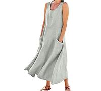 Uwdiohq Sonderangebote Restposten Kleid Für Frauen Weise Beiläufige Feste Baumwolle Leinen Kleid Ärmellos Mit Tasche Lose Kleid Tank Maxikleid Strandkleid Kurzarm Mein Bestellung Sale