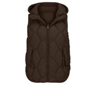 Uwdiohq Steppweste Damen Ärmellose Weste mit Kapuze Steppmantel Warmer Wintermantel Reissverschluss mit Taschen Winter Herbst Daunenweste Leichte Elegante Vest Outdoor Ärmellos Jacke(Kaffee,XL
