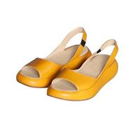 Uwdiohq Wander Sandalen Damen, Arch Support Mit Orthopädische Damensandalen Fischmaul Europäische Und Amerikanische Elastischer Absatz Damenschuhe Große Flache Freizeitsandalen (Yellow, 35)