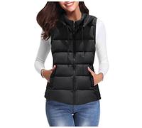 Uwdiohq Warme Weste Für Damen, Gepolsterte, Ärmellose Freizeitweste Mit Abnehmbarer Kapuze Schwarzer Kurzmantel Damen (Black, Xxl) Daunenweste Beige Steppweste Leicht Steppwesten Schwarz Long