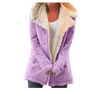 Uwdiohq Winter Frauen PlushTaste Plus Außenhose Composit-Jacke Revers warm Damenmantel Lammfell Damen Mantel Warme Winterjacke Damen Wasserdicht Winterparka Damen Schwarz Winterjacke Damen Warm Xxl