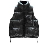 Uwdiohq Winter New Glossy Down Cotton Waistcoat Female Short Vest Korean Version Of The Loose Ladies Jacket Shoulder Basketball Damen (Black, Xl) Puffer Weste Daunenweste Mit Kapuze Graue