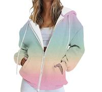Uwdiohq Zipper Hoodie Damen, Farbverlauf Sweatjacke Mit Kapuze, Oversize Langarm Kapuzenpullover, Reißverschluss Frauen Sportjacke Sweatshirt-Jacke, Herbst Kapuzenjacke Casual Style Jacken