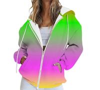 Uwdiohq Zipper Hoodie Damen, Farbverlauf Sweatjacke Mit Kapuze, Oversize Langarm Kapuzenpullover, Reißverschluss Frauen Sportjacke Sweatshirt-Jacke, Herbst Kapuzenjacke Casual Style Jacken