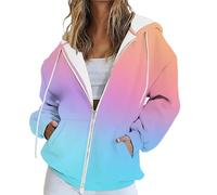 Uwdiohq Zipper Hoodie Damen, Farbverlauf Sweatjacke Mit Kapuze, Oversize Langarm Kapuzenpullover, Reißverschluss Frauen Sportjacke Sweatshirt-Jacke, Herbst Kapuzenjacke Casual Style Jacken