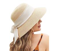 UWILL Süßer Sonnenhut für Damen, breite Krempe, faltbar, Strohhut, Strand-Sonnenhüte für Damen, Schlapphut für Damen, LSF 50+ (as1, Alpha, M, L, Beige) 1, Beige, M/L