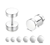 Uwiyo 6 Paar Schwarz Silber Ohrstecker für Herren Männer, Edelstahl Hypoallergen Flach Ohrringe Kreis Ohrstecker 3-8mm Fake Plug Tunnel Piercing Hantel Ohr Piercing für Männer Frauen (Silber)