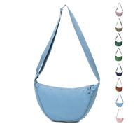 Uwiyo Halbmond Tasche Damen Nylon Crossbody Moon Bag Hobo Halfmoon Bag Halbmond Umhängetasche Dumpling Schultertasche mit verstellbarem Gurt für Damen Mädchen (Hellblau)
