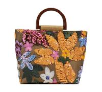 UxicRuya Böhmische Handtasche, Sommerhandtasche, Damen, Pailletten, bestickte gewebte Tragetasche für Ausflüge, Gelb