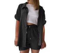 UXSELKCD 2 teiler damen sommer, musselin bluse damen leinen shirt zweiteiler outfits set 2 teiler kleidung oversized loungewear für clothes pyjama elegant summer two piece kleid suits
