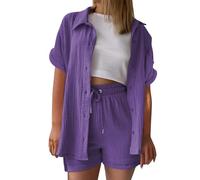 UXSELKCD musselin bluse damen, musselin bluse damen leinen shirt zweiteiler outfits set 2 teiler kleidung oversized loungewear für clothes pyjama elegant summer two piece kleid suits