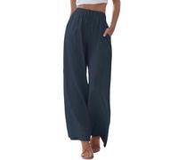 UXSELKCD Musselin Hose Damen Sommerhose Damen Weiße Leinenhose Braune Hosen Spodnie Damskie NA Lato Boho Damenhosen Weite Stoffhosen Strandhosen (Dunkelgrau #2,M)
