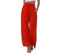 UXSELKCD Weiße Hosen Damen 7/8 Kurze Leinenhosen Damen Hosen Orange Große Größen Stoffhosen Weites Bein Jogginghosen Weites Bein Musselin Damenhosen (Rot #2,M)