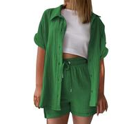 UXSELKCD zweiteiler damen, musselin bluse damen leinen shirt zweiteiler outfits set 2 teiler kleidung oversized loungewear für clothes pyjama elegant summer two piece kleid suits