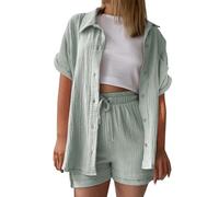 UXSELKCD zweiteiler damen sommer, musselin bluse damen leinen shirt zweiteiler outfits set 2 teiler kleidung oversized loungewear für clothes pyjama elegant summer two piece kleid suits