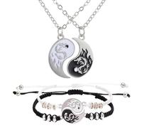 UYVPAER 4 Stück Yin Yang Paar Halskette Armband Taichi Bff Kette Freundschaftsketten Ying Yang Anhänger Kette Drachen Schnitzen Schmuck Ketten Für Beste Freunde,Liebhaber Und Couple Geschenke