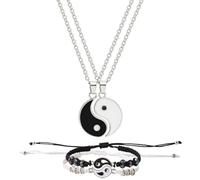 UYVPAER Yin Yang Kette Und Armband, 4 Stück Matching Yin Yang Freund Paar Armbänder Mit Halskette Set Yin Yang Verstellbare Schnur Armband Yin Yang Anhänger Für Freundschaft Paare
