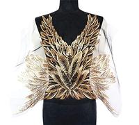 UZAMIRLEX Spitzenapplikation Stickerei Blume 57 cm Gold Pailletten Feder Blätter Schwarz Mesh Spitze Borte Nähen Auf Patches Stickerei for Hochzeit Applikationen Dekoration