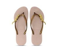 UZURII Slipper & Pantoletten - Zehentrenner Gold Crocodile Switch - Gr. 37_38 - in Beige - für Damen