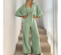 V-Ausschnitt ärmellose Taille geraffte weite Bein Jumpsuit, strukturierter Crêpe-Stoff, lässig, entspannt, elegant, Büromode, Frühling/Sommer für Frau