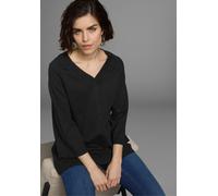 V-Ausschnitt-Pullover BOYSEN'S, Damen, Gr. 36, schwarz, Feinstrick, Obermaterial: 70% Viskose, 30% Polyamid, unifarben, A-Linie Po-bedeckend, V-Ausschnitt, Raglanärmel,weit Rippbündchen, Pullover, in