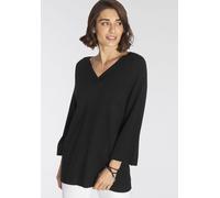 V-Ausschnitt-Pullover BOYSEN'S, Damen, Gr. 46, schwarz, Feinstrick, Obermaterial: 70% Viskose, 30% Polyamid, unifarben, A-Linie Po-bedeckend, V-Ausschnitt, Raglanärmel,weit Rippbündchen, Pullover, in
