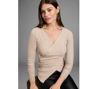 V-Ausschnitt-Pullover BRUNO BANANI, Damen, Gr. 44, creme, melange, Obermaterial: 50% Viskose, 28% Polyester, 22% Polyamid, meliert, unifarben, figurbetont hüftlang, V-Ausschnitt, Rippbündchen, Pullove