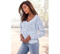 BUFFALO V-Ausschnitt-Pullover Damen blau-creme Gr.40/42