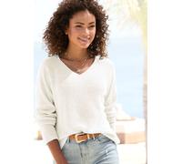 V-Ausschnitt-Pullover BUFFALO, Damen, Gr. 32/34, beige (creme), Strick, Obermaterial: 58% Polyacryl, 42% Polyamid, unifarben, figurumspielend hüftbedeckend, V-Ausschnitt, Rippstrickbündchen, Pullover,