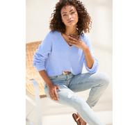 V-Ausschnitt-Pullover BUFFALO, Damen, Gr. 32/34, blau (blau meliert), Strick, Obermaterial: 58% Polyacryl, 42% Polyamid, meliert, modisch, figurumspielend hüftbedeckend, V-Ausschnitt, Langarm Rippstri