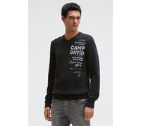 V-Ausschnitt-Pullover CAMP DAVID, Herren, Gr. M, schwarz, Strick, Material: 100% Baumwolle, bedruckt, regular fit normal, V-Ausschnitt, eingesetzt Rippbündchen, Pullover, aus Baumwolle (10090807-M) sc