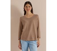 V-Ausschnitt-Pullover CECIL, Damen, Gr. M (40), braun (creamy mocha melange), Pullover, im soften Baumwoll-Mix (50325718-M) creamy mocha melange