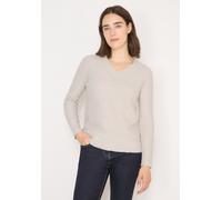 V-Ausschnitt-Pullover CECIL, Damen, Gr. S (38), beige (light greige), Stoff, 79% Polyester, 19% Baumwolle, 2% Elasthan, unifarben, normal normal, V-Ausschnitt, Rippbündchen, Pullover, mit V-Ausschnitt