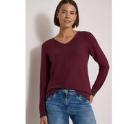 V-Ausschnitt-Pullover CECIL, Damen, Gr. S (38), rot (berry rot), Web, 100% Baumwolle, unifarben, comfort fit normal, V-Ausschnitt, Rippbündchen, Pullover, mit V-Ausschnitt (30949258-S) berry rot