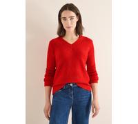 V-Ausschnitt-Pullover CECIL, Damen, Gr. XL (44), rot (pumpkin orange), Stoff, 79% Polyester, 19% Baumwolle, 2% Elasthan, unifarben, normal normal, V-Ausschnitt, Rippbündchen, Pullover, mit V-Ausschnit