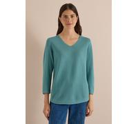 V-Ausschnitt-Pullover CECIL, Damen, Gr. XXL (46), grün (mineral blau), Web, 60% Baumwolle, 40% Viskose, unifarben, normal normal, V-Ausschnitt, abgesteppt, Pullover, im soften Baumwoll-Mix (68897446-X