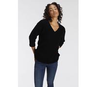 V-Ausschnitt-Pullover FLASHLIGHTS, Damen, Gr. 40/42, schwarz, Strick, Obermaterial: 50% Baumwolle, 50% Polyacryl, unifarben, Basic, lässig geschnitten Po-bedeckend, V-Ausschnitt, Pullover, bequem gesc