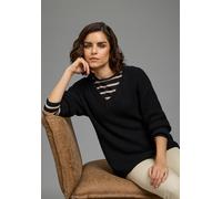 V-Ausschnitt-Pullover FLASHLIGHTS, Damen, Gr. 44/46, schwarz, Strick, Obermaterial: 50% Baumwolle, 50% Polyacryl, unifarben, Basic, lässig geschnitten Po-bedeckend, V-Ausschnitt, Pullover, bequem gesc