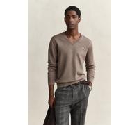 V-Ausschnitt-Pullover GANT "CLASSIC COTTON V-NECK", Herren, Gr. 4XL, schwarz hazelnut melange, Strick, Obermaterial: 100% Baumwolle, unifarben, regular fit normal, V-Ausschnitt, eingesetzt angesetztes