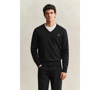 V-Ausschnitt-Pullover GANT "CLASSIC COTTON V-NECK", Herren, Gr. L, schwarz, Strick, Obermaterial: 100% Baumwolle, unifarben, regular fit normal, V-Ausschnitt, eingesetzt angesetztes Bündchen, Pullover