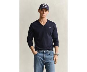 V-Ausschnitt-Pullover GANT "CLASSIC COTTON V-NECK", Herren, Gr. XL, evening blau, Strick, Obermaterial: 100% Baumwolle, unifarben, regular fit normal, V-Ausschnitt, eingesetzt angesetztes Bündchen, Pu